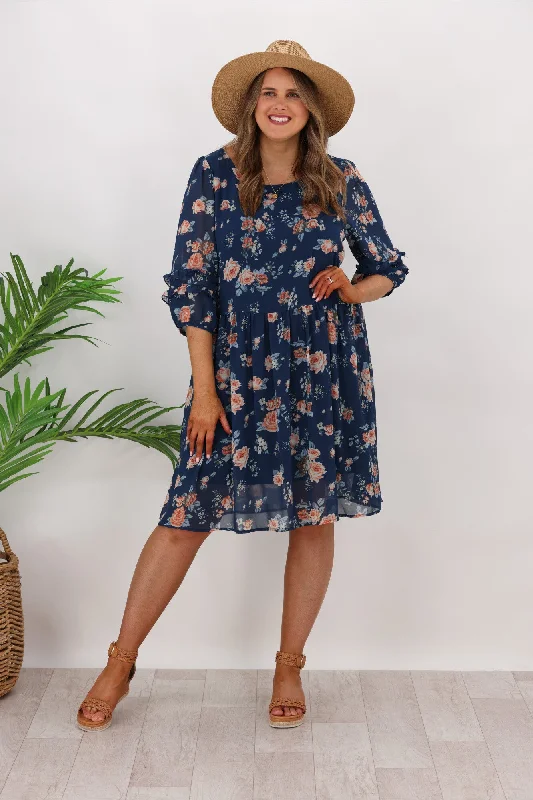 AE Luxe Brandy Floral Dress Navy