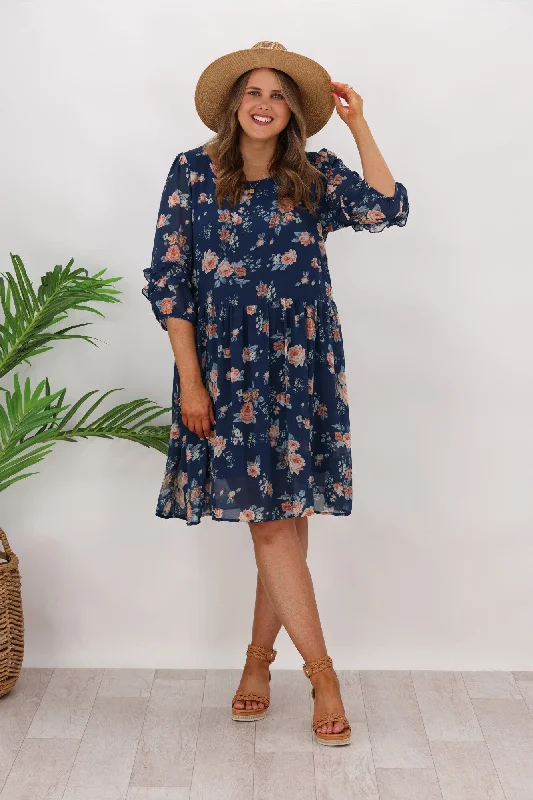 AE Luxe Brandy Floral Dress Navy