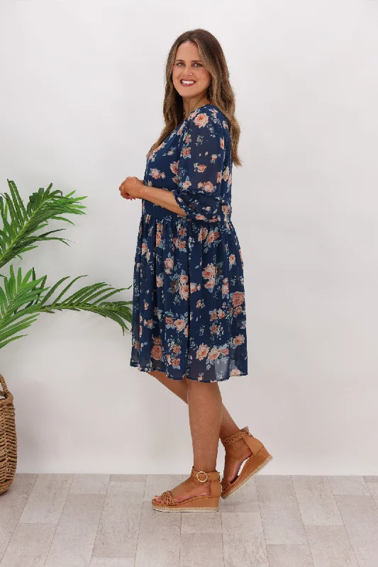 AE Luxe Brandy Floral Dress Navy