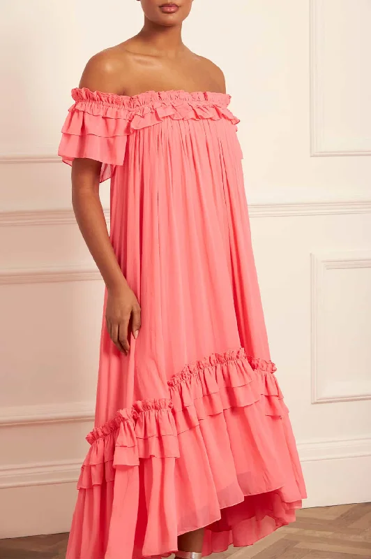 Aria Chiffon Off-Shoulder Ankle Gown