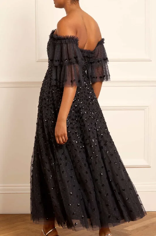 Autumn Leaves Off-Shoulder Ankle Gown