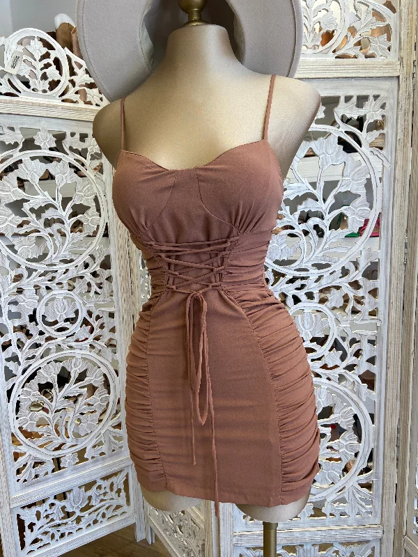 Brown Tie Waist Dress