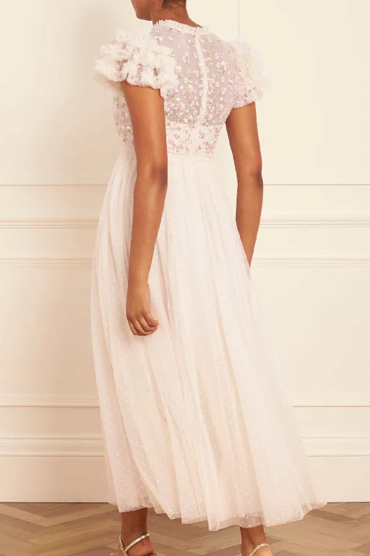 Dahlia Ditsy Bodice Round Neck Ankle Gown