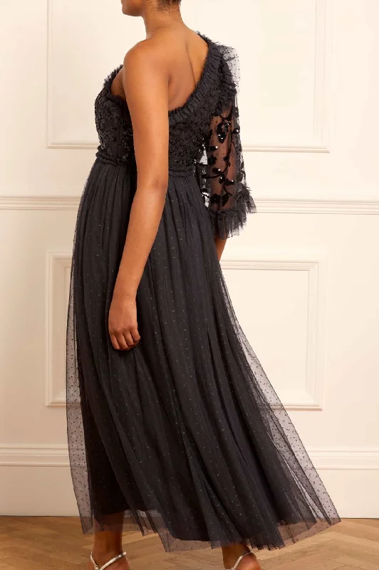 Falling Leaves Bodice One-Shoulder Ankle Gown