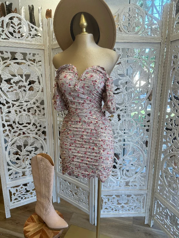 Heart Lined Beige Floral Dress