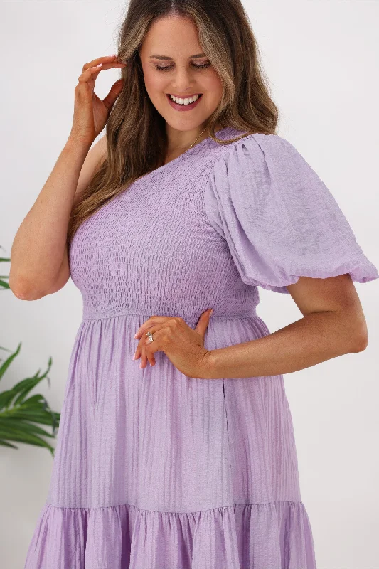 Iris Maxi Celia One Shoulder Puff Dress Lilac