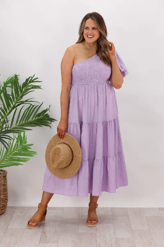 Iris Maxi Celia One Shoulder Puff Dress Lilac