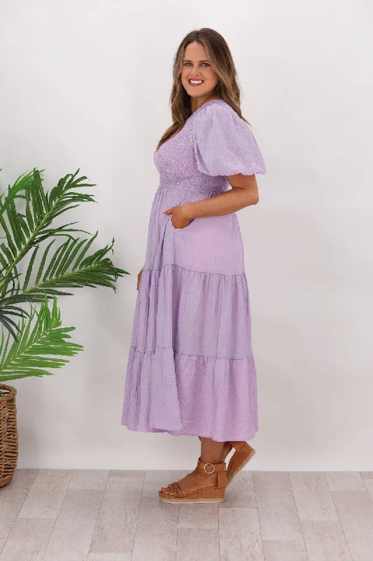 Iris Maxi Celia One Shoulder Puff Dress Lilac