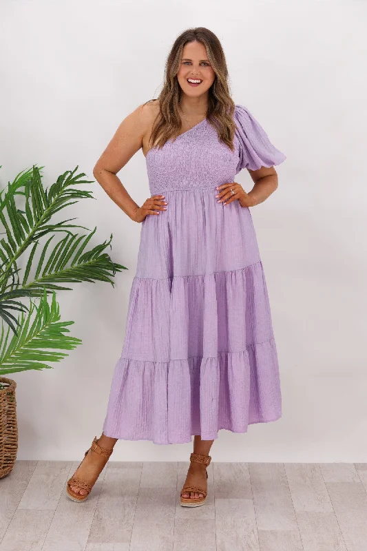 Iris Maxi Celia One Shoulder Puff Dress Lilac