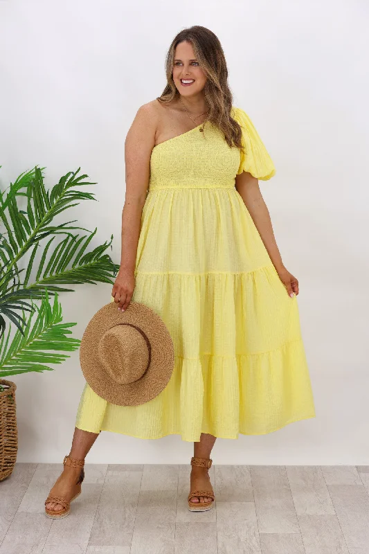 Iris Maxi Celia One Shoulder Puff Dress Yellow