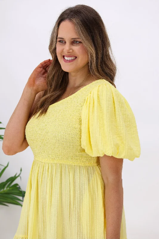 Iris Maxi Celia One Shoulder Puff Dress Yellow