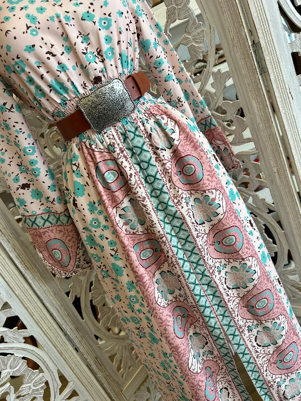 Multi Pattern Smocked Waist Maxi Dress- Not Stretchy