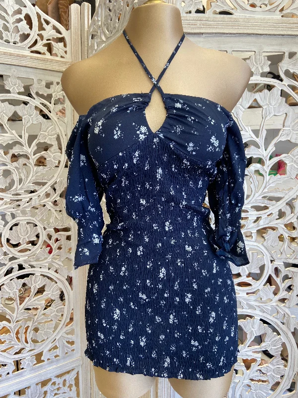 Navy Floral Smocked Dress