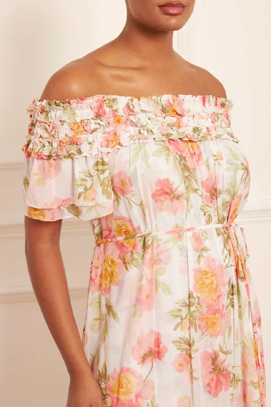 Peony Promise Chiffon Off-Shoulder Tiered Ballerina Dress