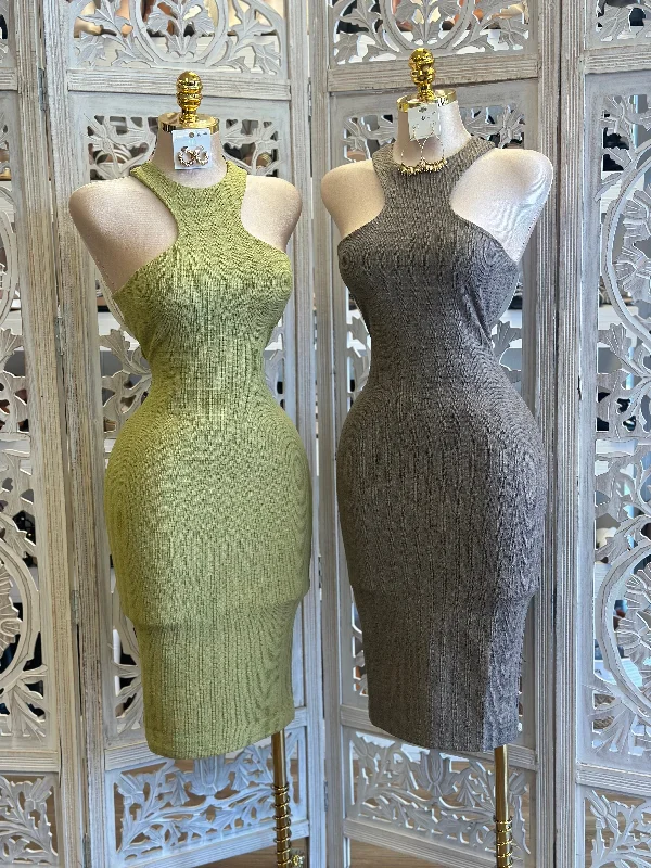 Ribbed Patterned Bodycon Dress- Estira Poco , Slightly Stretchy