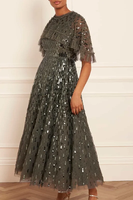 Sequin Dash Cape Ankle Gown