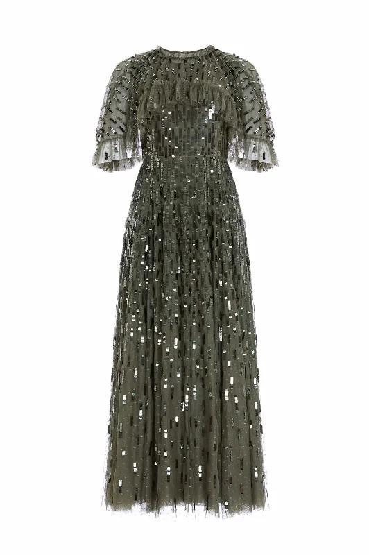 Sequin Dash Cape Ankle Gown