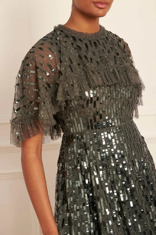 Sequin Dash Cape Ankle Gown