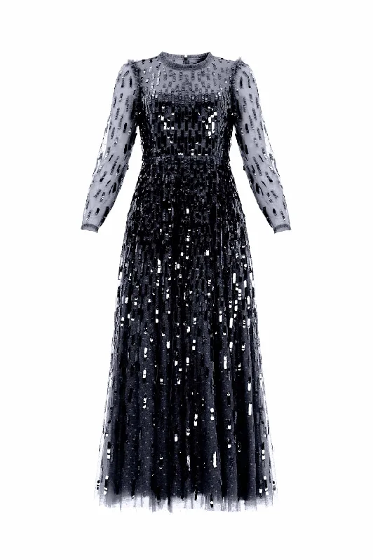 Sequin Dash Long Sleeve Gown