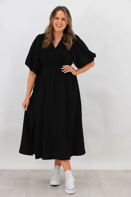 Shine On Label Carrie Shirred Neck Dress Black