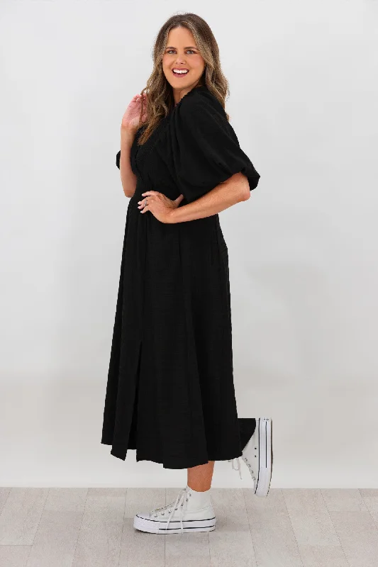 Shine On Label Carrie Shirred Neck Dress Black