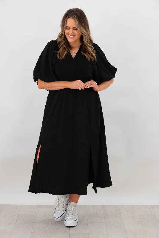 Shine On Label Carrie Shirred Neck Dress Black