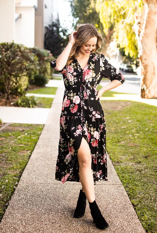 Silver Wishes Selma Maxi Dress Black Floral