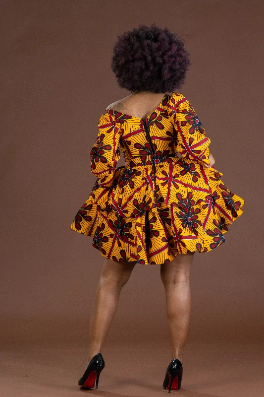 Akachi Ankara Short Flare Dress |Yellow African print