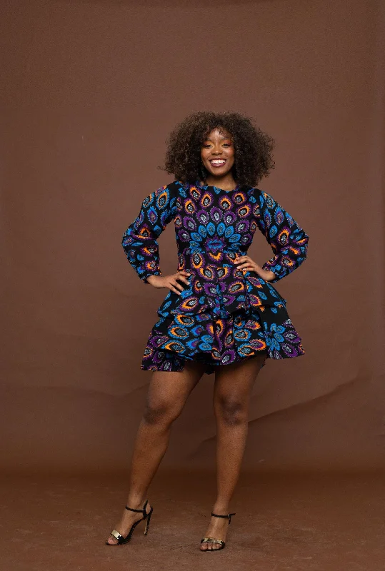 Amina Ankara Mini Dress | Blue and Purple African Print