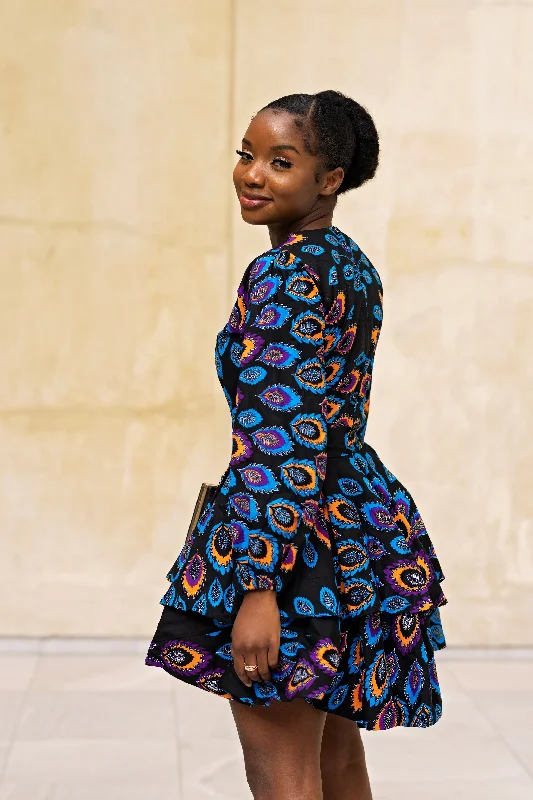 Amina Ankara Mini Dress | Blue and Purple African Print