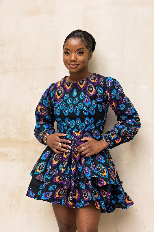 Amina Ankara Mini Dress | Blue and Purple African Print