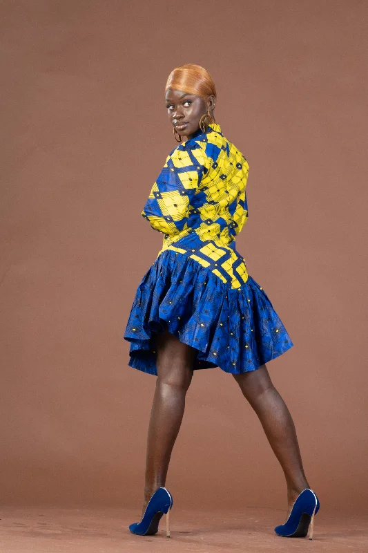 Ana Ankara Mini Dress | Yellow and Blue African Print