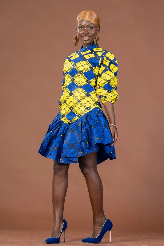 Ana Ankara Mini Dress | Yellow and Blue African Print