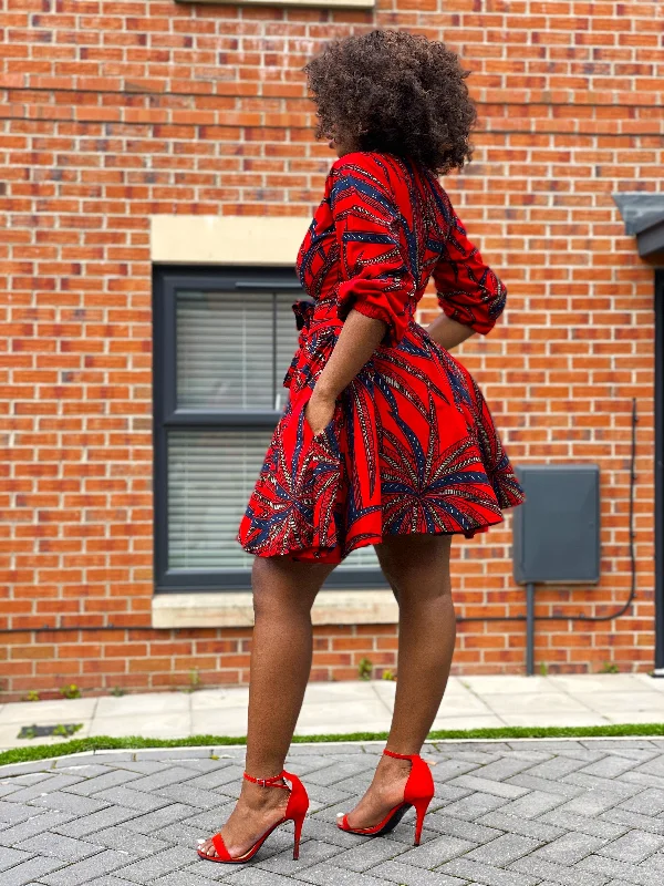 Beatrice Ankara Short Mini Dress | Red African Print