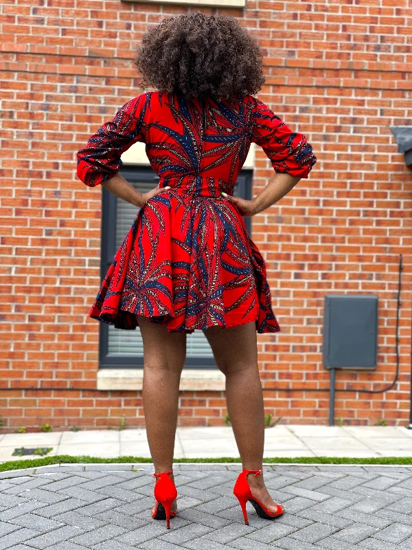 Beatrice Ankara Short Mini Dress | Red African Print