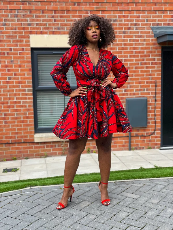 Beatrice Ankara Short Mini Dress | Red African Print