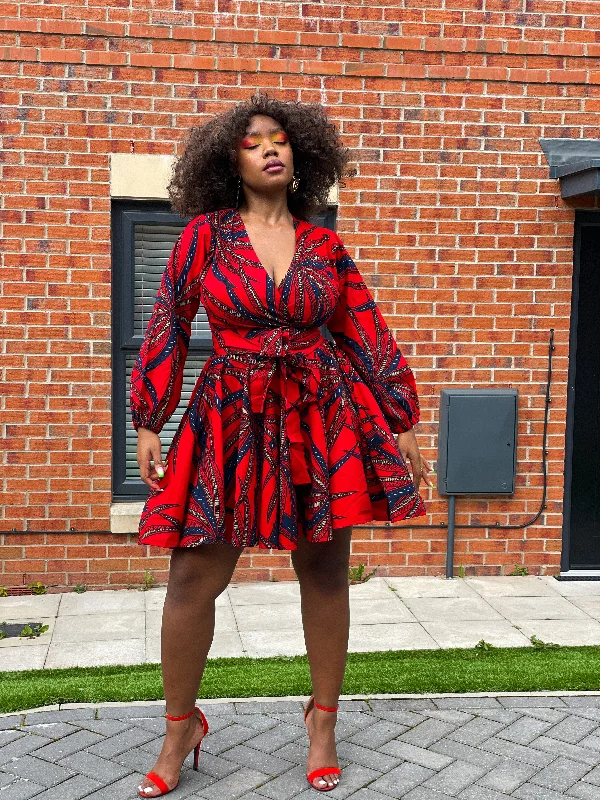 Beatrice Ankara Short Mini Dress | Red African Print