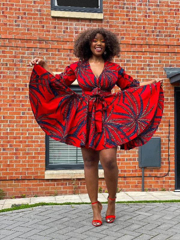 Beatrice Ankara Short Mini Dress | Red African Print