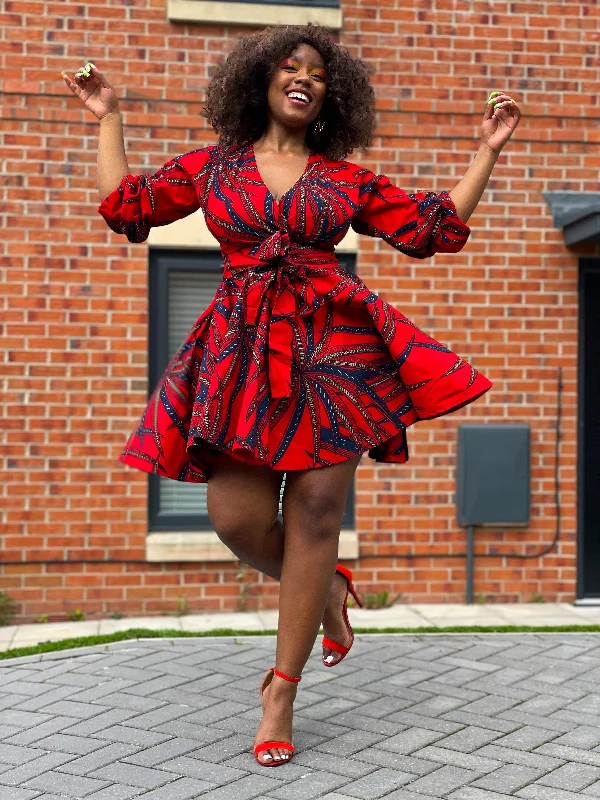 Beatrice Ankara Short Mini Dress | Red African Print