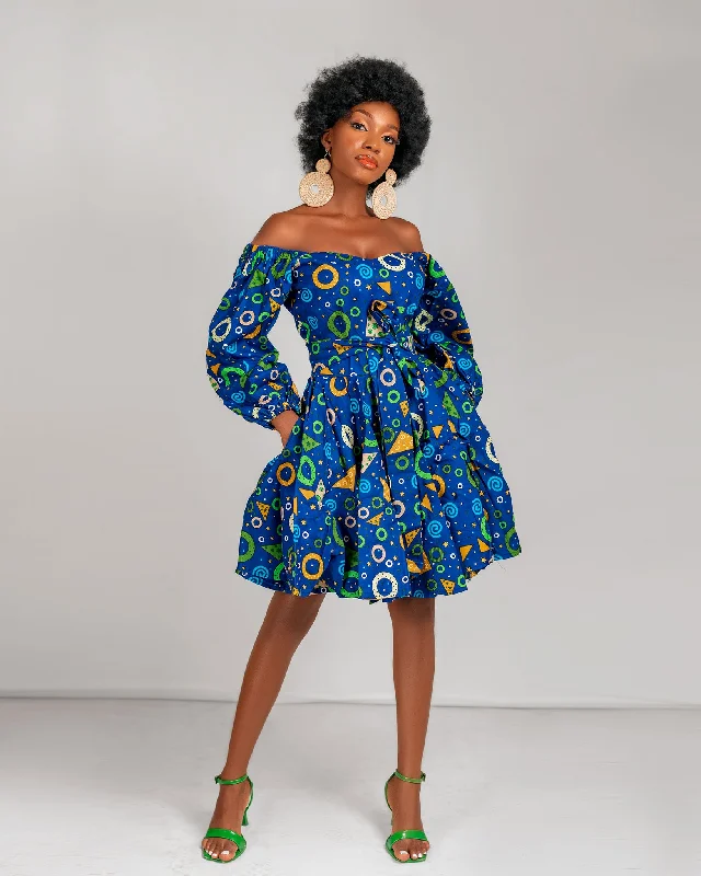 Beau Ankara Short Mini Dress | Blue African Print