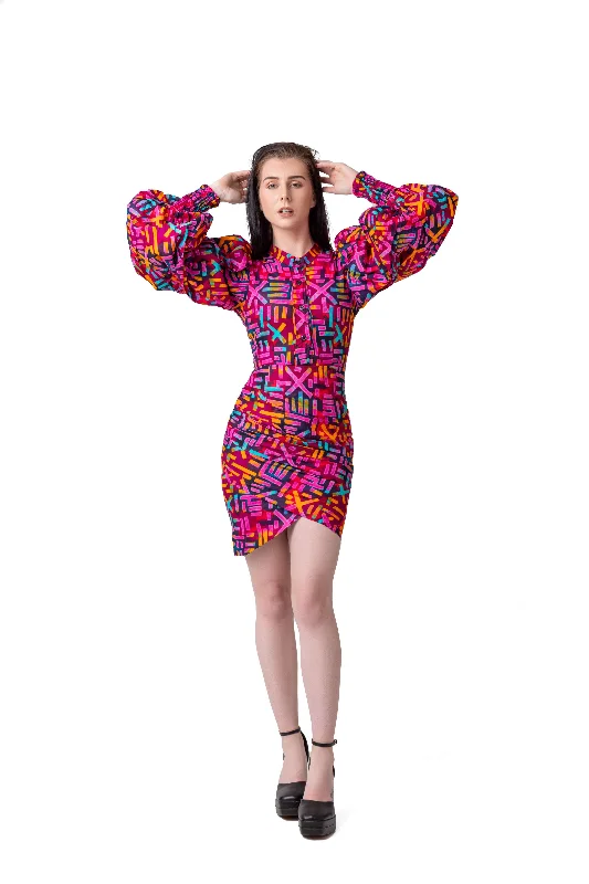 Betty Ankara Short Mini Dress | Pink African Print