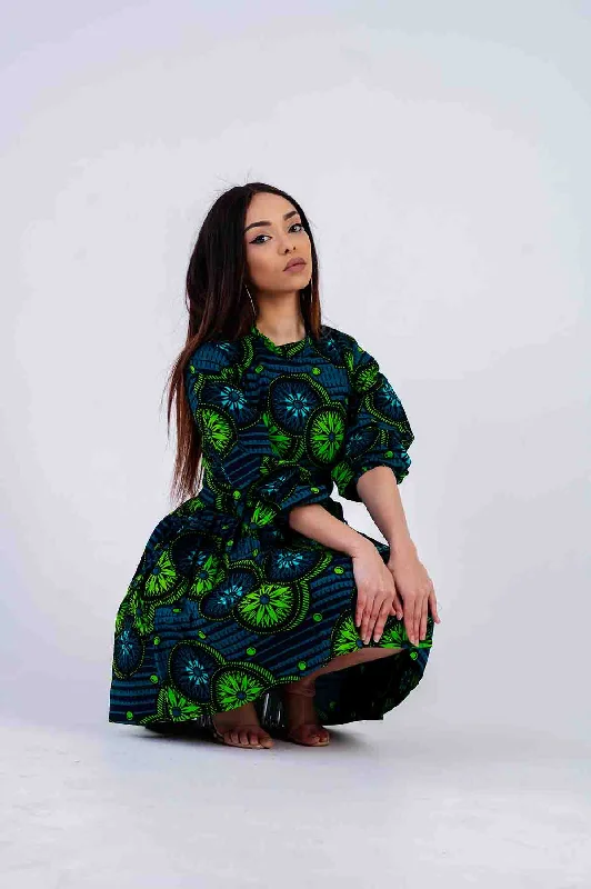 Ola Mini Dress | Green African Print