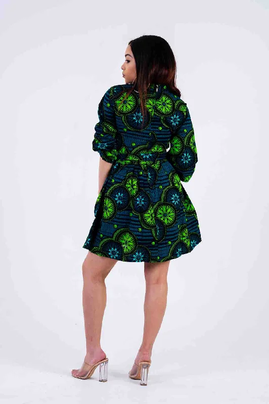 Ola Mini Dress | Green African Print