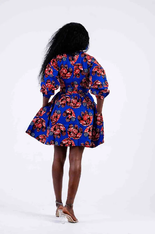 Olivia Mini Dress | Blue and Red African Print