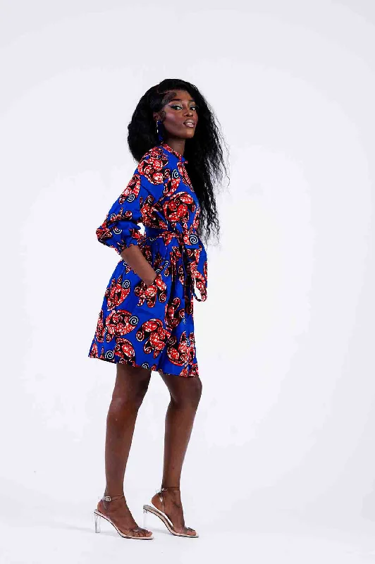 Olivia Mini Dress | Blue and Red African Print