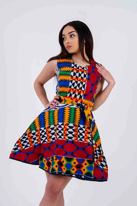 Otiti Mini Dress | Yellow and Red Multicolored African Print