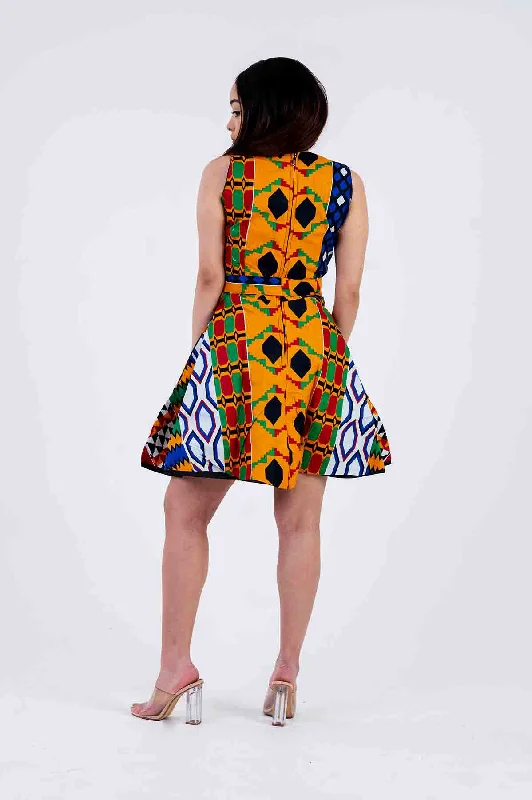 Otiti Mini Dress | Yellow and Red Multicolored African Print