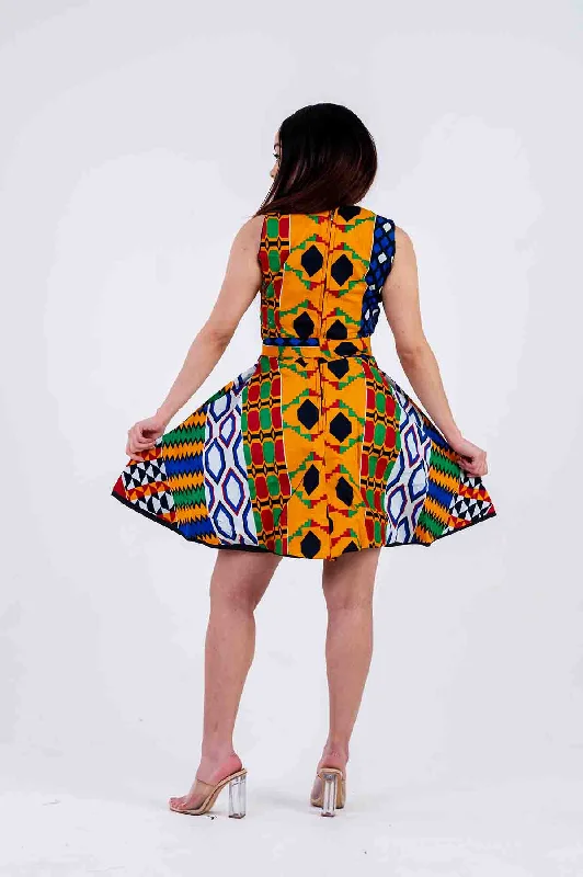 Otiti Mini Dress | Yellow and Red Multicolored African Print