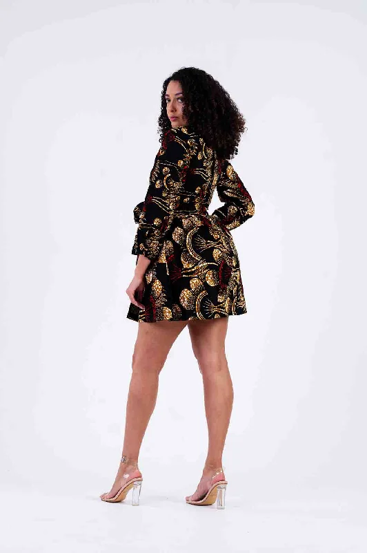 Oyin Ankara Short Mini Dress | Black and Gold African Print