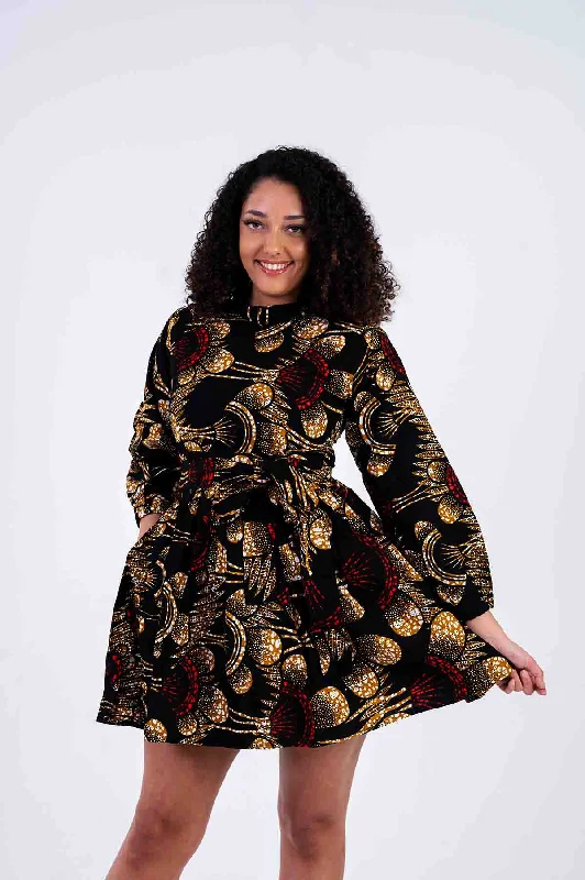 Oyin Ankara Short Mini Dress | Black and Gold African Print